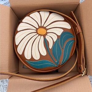 Portland Leather Brown and Cream Floral Crossbody Bag